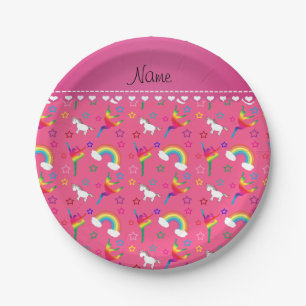 Name pink gymnastics rainbows unicorns paper plate