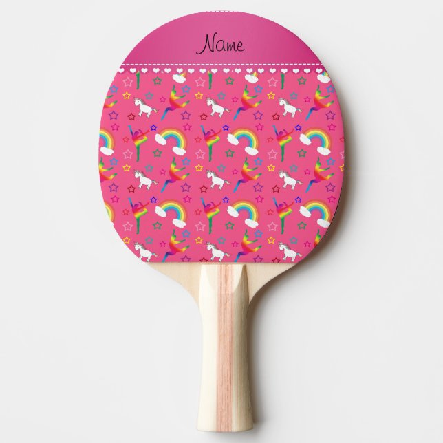 Name pink gymnastics rainbows unicorns ping pong paddle (Front)