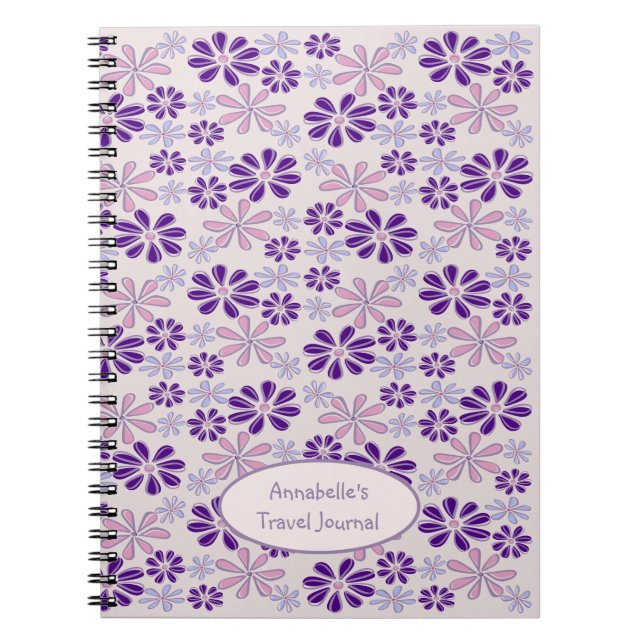 Name Pink Indigo Flower Doodle Notebook (Front)