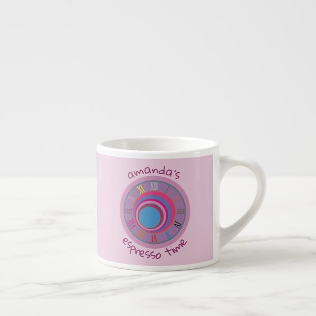 Name Pink Purple Blue Circles Roman Numerals Clock Espresso Cup (Right)