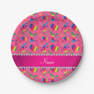 Name pink rainbow cheerleading hearts stars paper plate