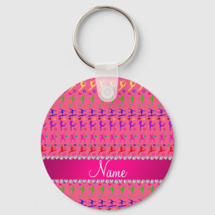 Name pink rainbow gymnastics hearts stars key ring