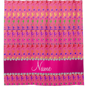 Name pink rainbow gymnastics hearts stars shower curtain
