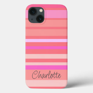 Name   Pink Striped Script iPhone 13 Case