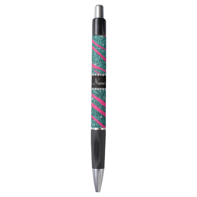 Name pink zebra stripes turquoise glitter (Front Vertical)