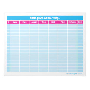 Name, Place, Animal, Thing Word Game Notepad