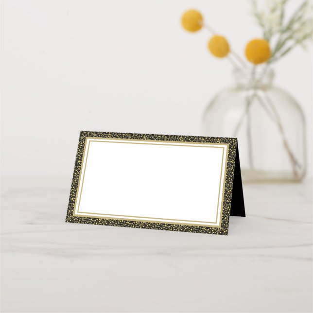 Name Place Card-Black & Gold Glitter Card (Front)