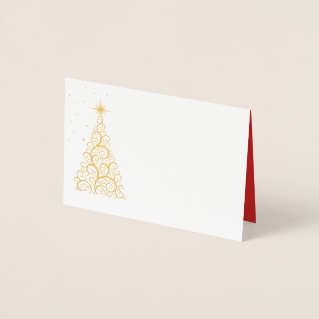 Name Place Card Gold Foiled ChristmasTree & Stars (Front)