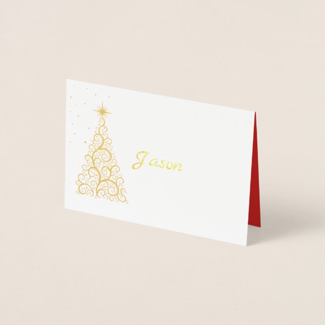 Name Place Card Gold Foiled ChristmasTree & Stars (Front)