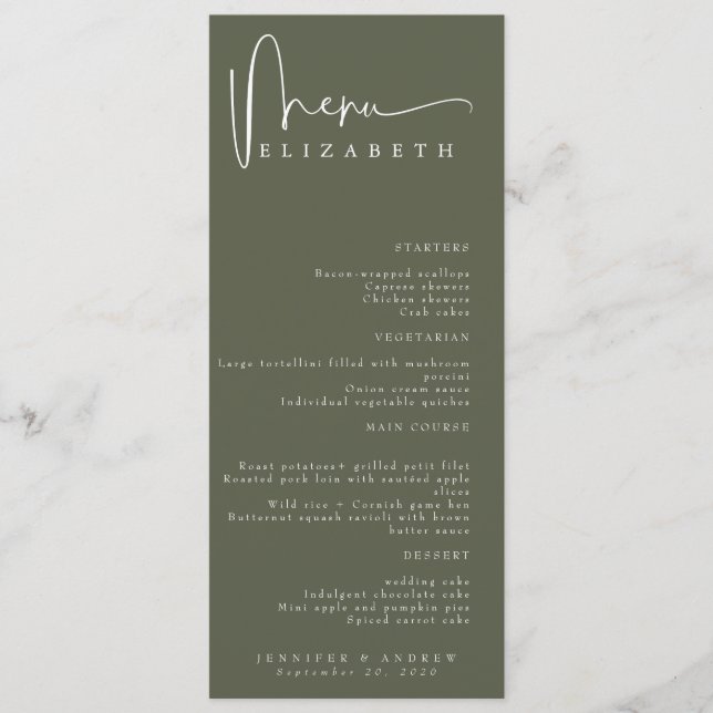 Name Place Card | Menu | Simple Wedding Menus (Front)