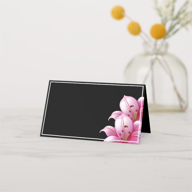 Name Place Card-Pink Lilies Card (Front)