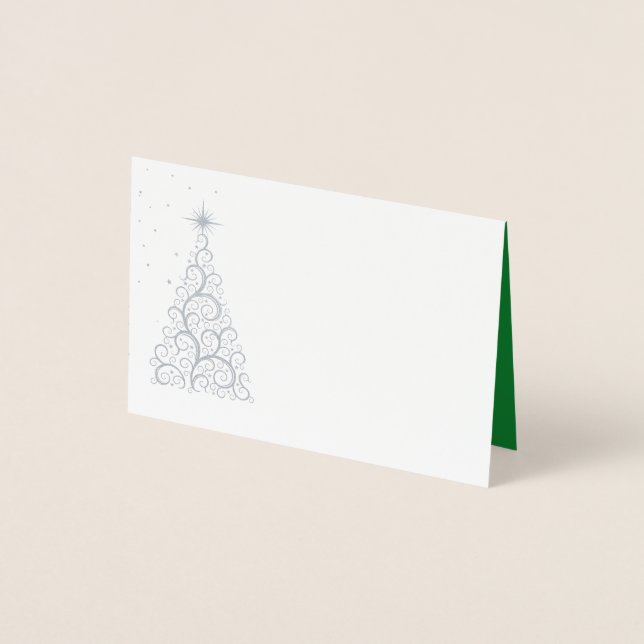 Name Place Card SLVR Foiled ChristmasTree & Stars (Front)