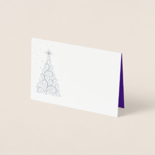 Name Place Card SLVR Foiled ChristmasTree & Stars