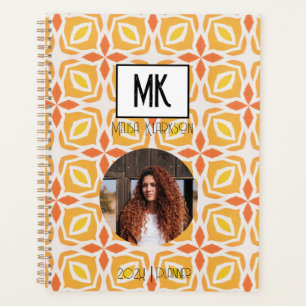 Name Planner with Photo on Orange Grunge Pattern