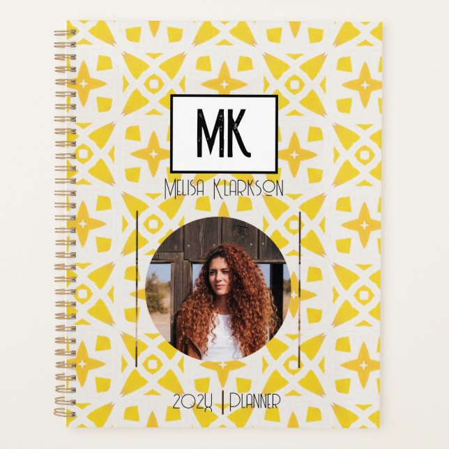 Name Planner with Photo on Yellow Grunge Pattern (Front)