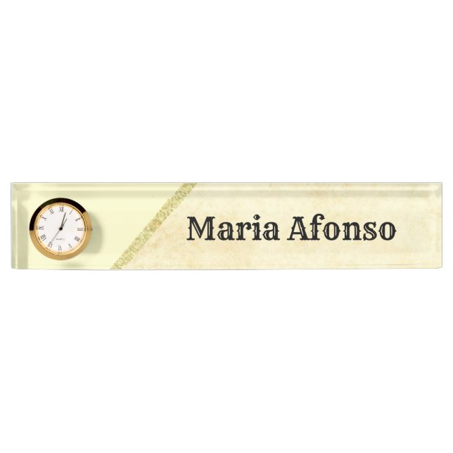 Name Plate Beige Gold Stripe (Front)