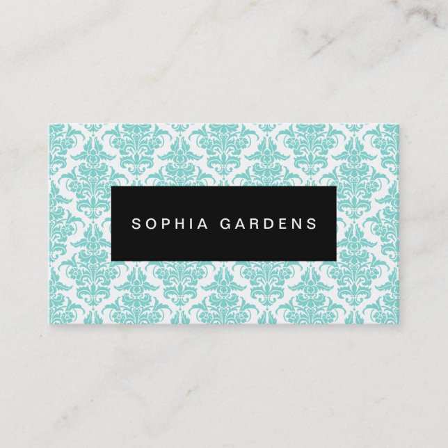 Name Plate - Damask - Aqua Business Card (Front)
