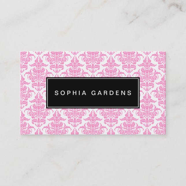 Name Plate v2 - Damask - Pink Business Card (Front)