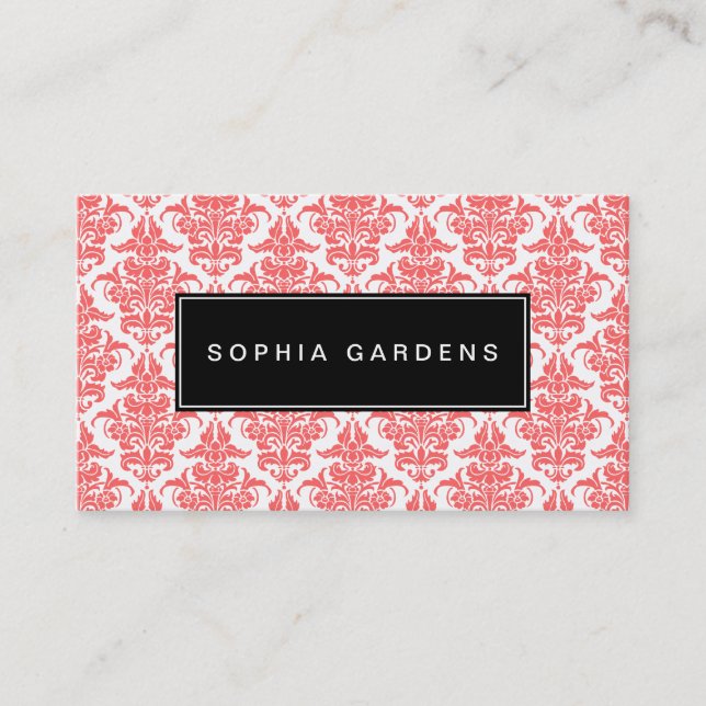 Name Plate v2 - Damask - Tropical Pink Business Card (Front)