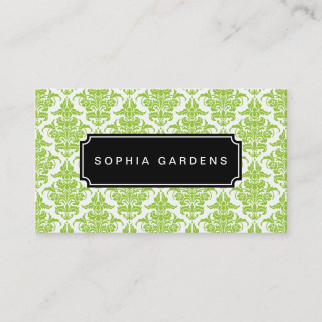 Name Plate v3 - Damask - Martian Green Business Card (Front)