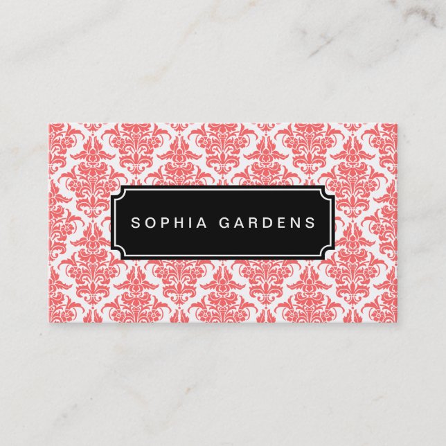 Name Plate v3 - Damask - Tropical Pink Business Card (Front)
