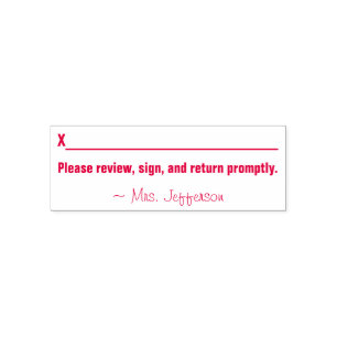 Name + "Please review, sign and return promptly" Self-inking Stamp