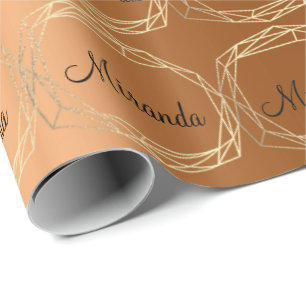Name Polygonal Black Gold Graduate Bride Diamond Wrapping Paper
