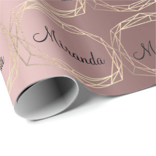 Name Polygonal Black Rose Gold Blush Bride Diamond Wrapping Paper