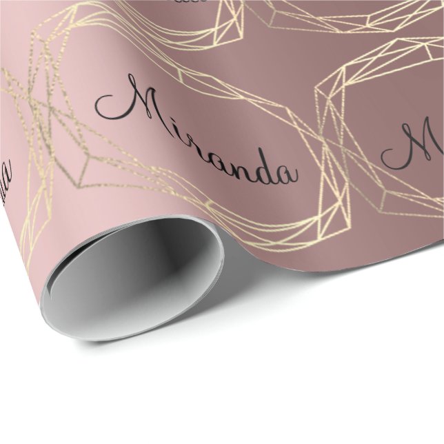 Name Polygonal Black Rose Gold Blush Bride Diamond Wrapping Paper (Roll Corner)