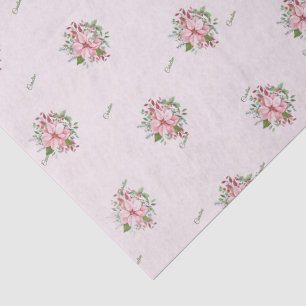 Name, Pretty Pink Poinsettia Pattern Tissue Paper