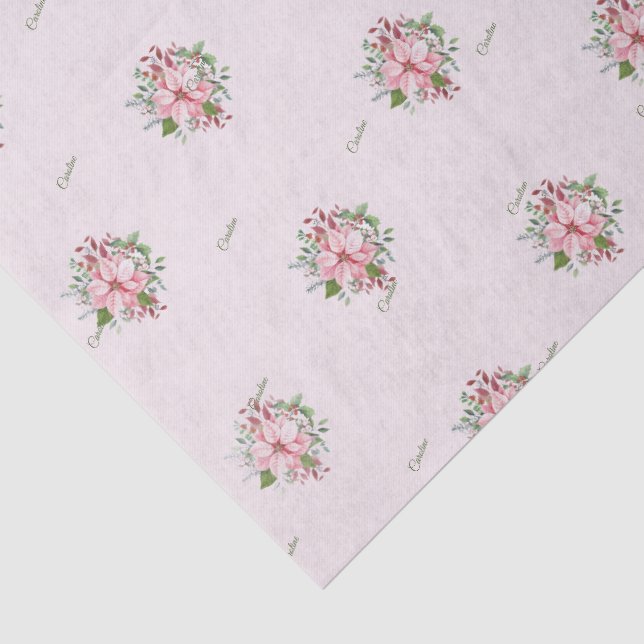 Name, Pretty Pink Poinsettia Pattern Tissue Paper (Detail)