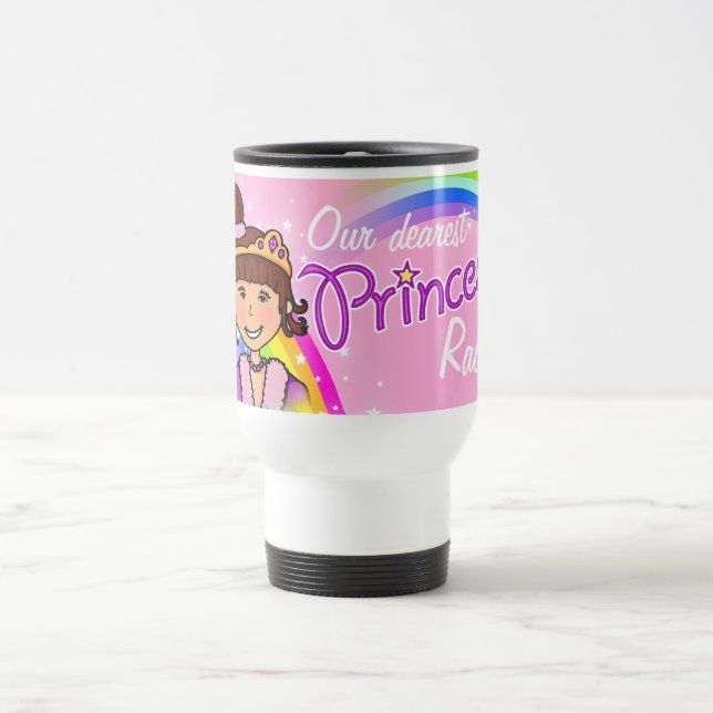 Name princess girls rainbow pink travel mug (Center)