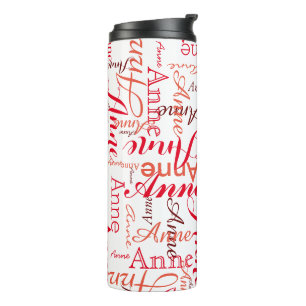 Name Printed in Red all-over a Stylish Thermal Tumbler