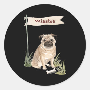 Name Pug Pet Dog  Classic Round Sticker