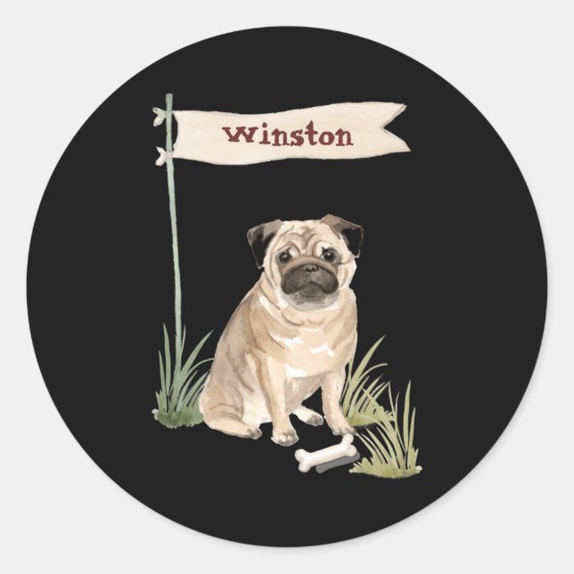 Name Pug Pet Dog  Classic Round Sticker (Front)