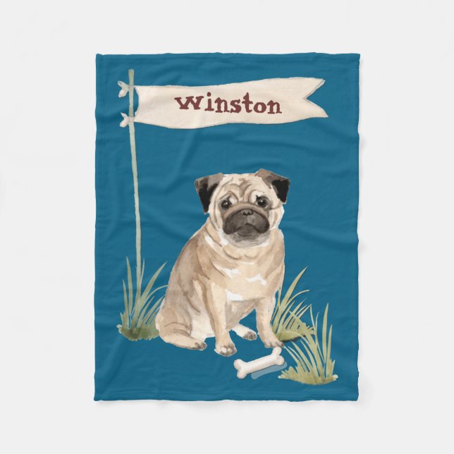 Name Pug Pet Dog  Fleece Blanket (Front)