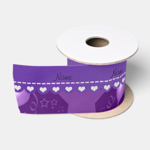 Name purple birthday cake balloons hearts stars satin ribbon