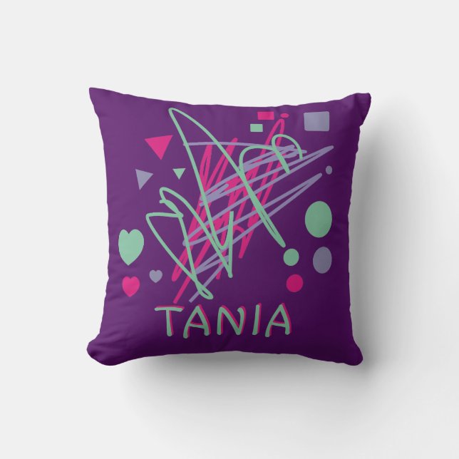 Name Purple Pink Teal Circle Square Triangle Heart Cushion (Front)