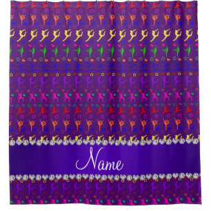 Name purple rainbow gymnastics hearts stars shower curtain