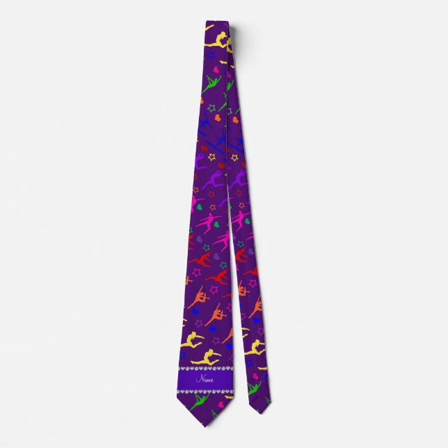Name purple rainbow gymnastics hearts stars tie (Front)