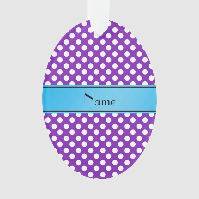 Name purple white polka dots blue stripe ornament (Front)