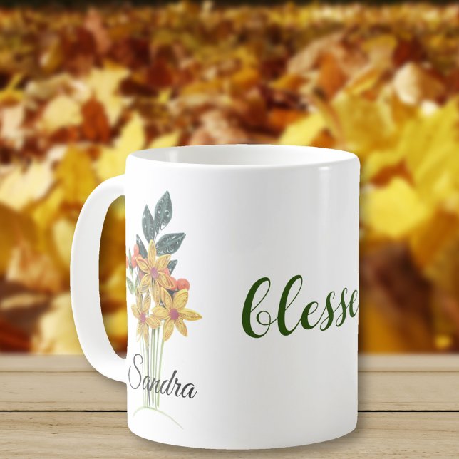 Name, Quilled Autumn Flowers blessed 11oz Coffee Mug (Creator Uploaded)