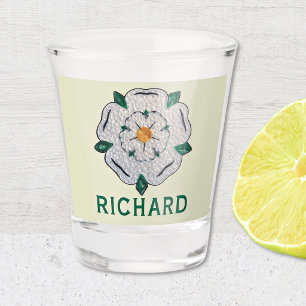 Name, Quilled Yorkshire White Rose, Shot Glass