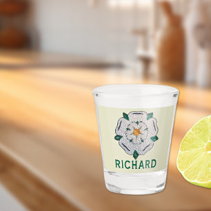 Name, Quilled Yorkshire White Rose,  Shot Glass