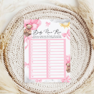 Name Race Baby Shower Game card