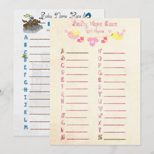 Name Race Baby Shower Game Cards