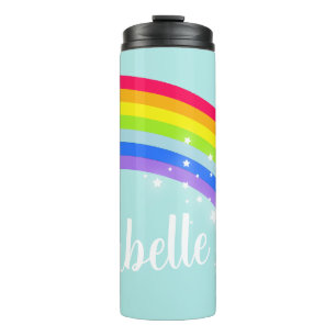 Name rainbow stars teal blue sky thermal tumbler