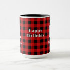 Name Red-Black Buffalo Check, Happy Birthday 15oz