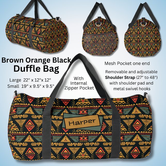 Name, Red Black Orange Brown Abstract Geometric Duffle Bag (Creator Uploaded)