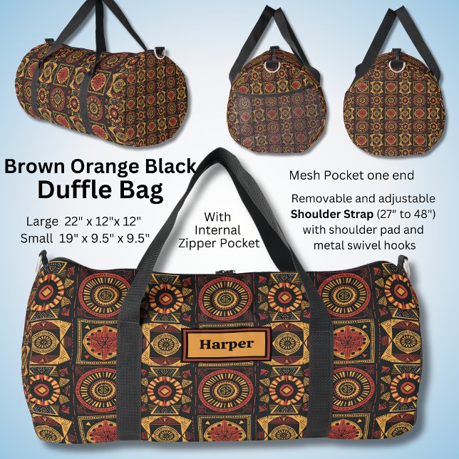 Name, Red Black Orange Brown Abstract Geometric Duffle Bag (Creator Uploaded)